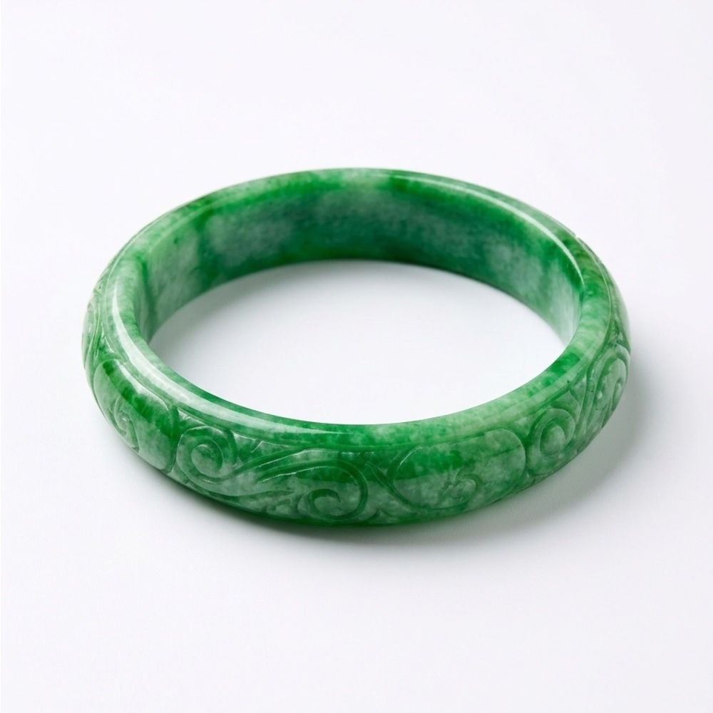 Carved Green Jade Bangle